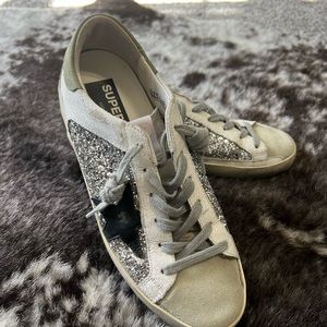 Golden Goose Superstar Suede Glitter Low-Top Sneakers